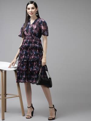 Black printed denim short-dresses 5