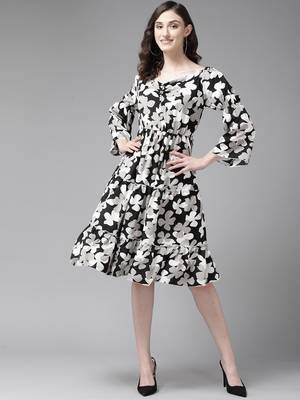 Black printed georgette short-dresses 1