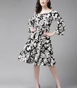 Black printed georgette short-dresses