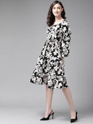 Black printed georgette short-dresses 3