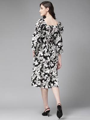 Black printed georgette short-dresses 4