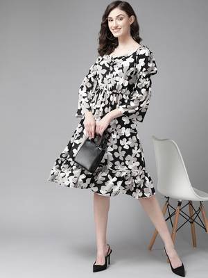 Black printed georgette short-dresses 5