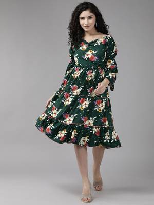 Green printed georgette short-dresses 1