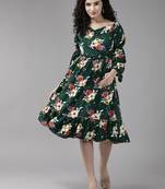 Green printed georgette short-dresses