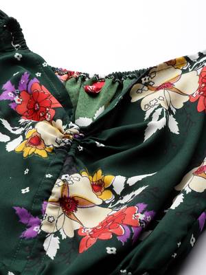 Green printed georgette short-dresses 2