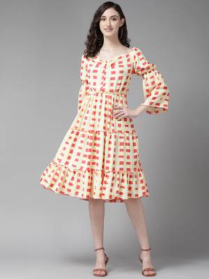 Red printed georgette short-dresses 1
