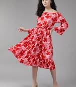 Red printed silk short-dresses