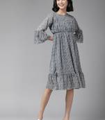 Grey printed georgette short-dresses