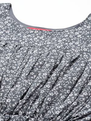 Grey printed georgette short-dresses 2
