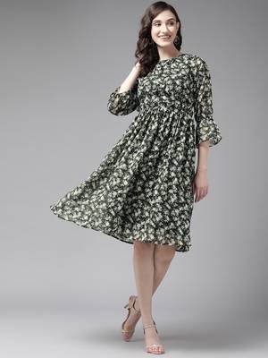 Black printed georgette short-dresses 1