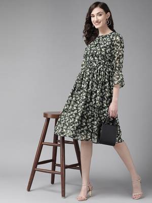 Black printed georgette short-dresses 5