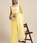 SAREE MALL Women's Organza Yellow Solid Celebrity Saree With Blouse Piece