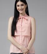 Peach plain georgette party-tops