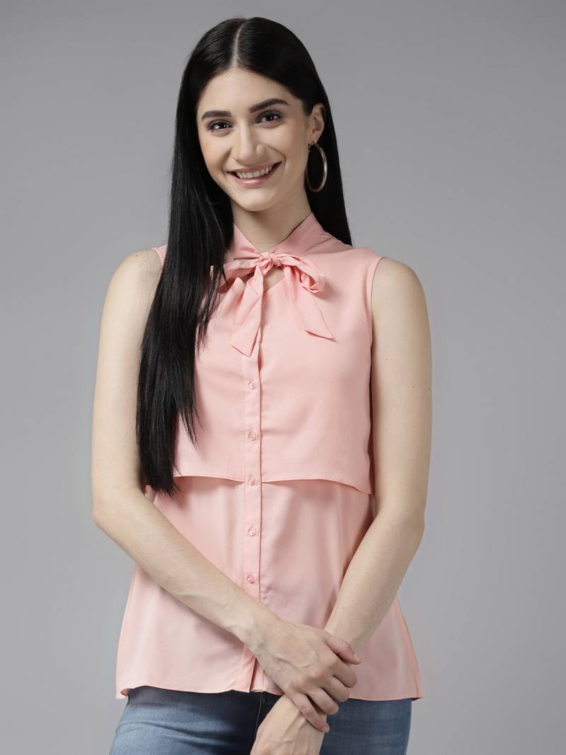 Peach plain georgette party-tops