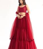 Red embroidered georgette semi stitched lehenga