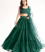 Green embroidered georgette semi stitched lehenga