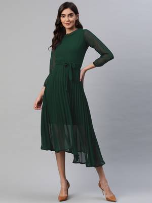 Green printed blended cotton short-dresses 1