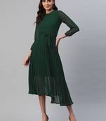 Green printed blended cotton short-dresses