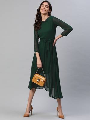 Green printed blended cotton short-dresses 2