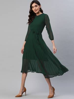 Green printed blended cotton short-dresses 3