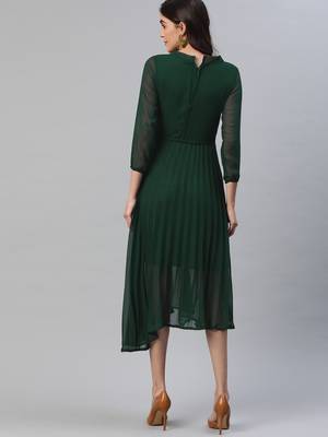 Green printed blended cotton short-dresses 4