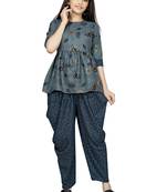 Grey printed silk girls-top-bottom