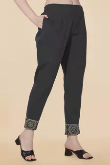 Black Ajarak Printed Cotton Kurta With Pant and Dupatta Set