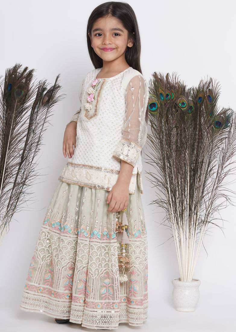 Floral Work Cloudy Blue Lehenga with Floral Emroidery Kurta and Duppatta