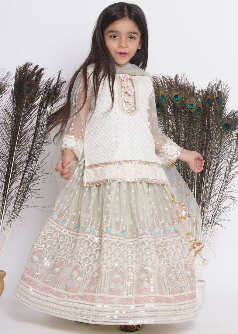 Floral Work Cloudy Blue Lehenga with Floral Emroidery Kurta and Duppatta