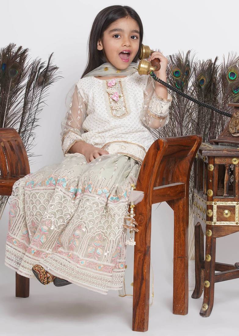 Floral Work Cloudy Blue Lehenga with Floral Emroidery Kurta and Duppatta