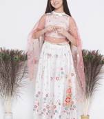 Floral Embroidery Kurta with Floral Lehenga and Dupatta