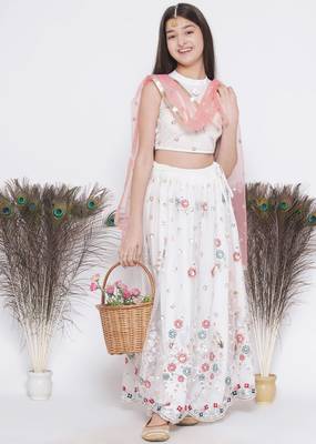 Floral Embroidery Kurta with Floral Lehenga and Dupatta 5