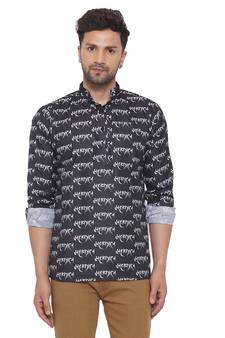 Black printed cotton men-kurtas