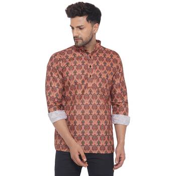 Orange printed cotton men-kurtas 1