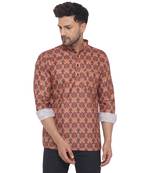 Orange printed cotton men-kurtas