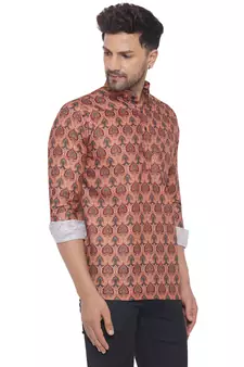 Orange printed cotton men-kurtas