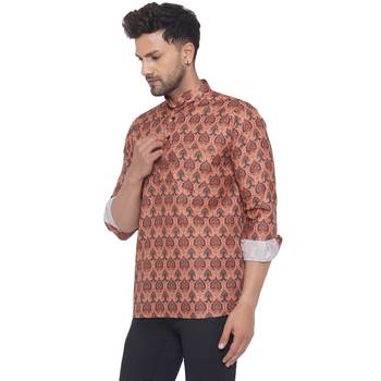 Orange printed cotton men-kurtas 3