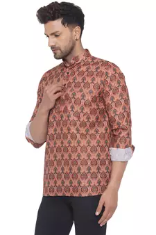 Orange printed cotton men-kurtas