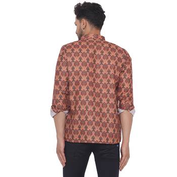 Orange printed cotton men-kurtas 4