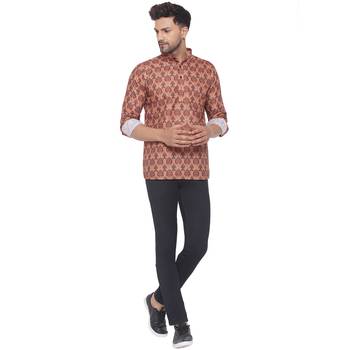 Orange printed cotton men-kurtas 5