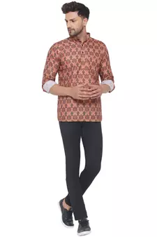 Orange printed cotton men-kurtas