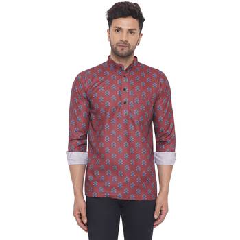 Maroon printed cotton men-kurtas 1