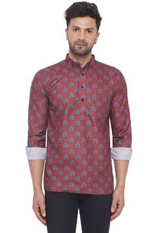 Maroon printed cotton men-kurtas