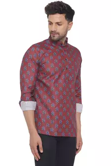 Maroon printed cotton men-kurtas