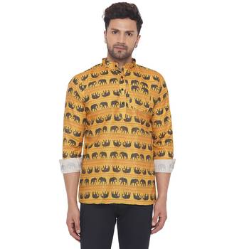 Yellow printed cotton men-kurtas 1