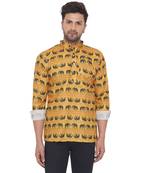 Yellow printed cotton men-kurtas
