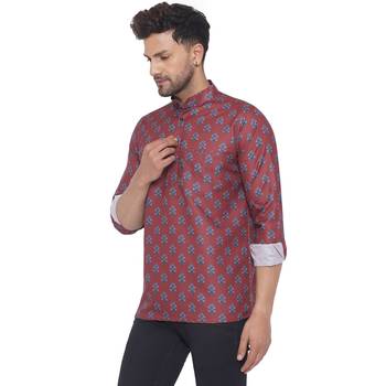 Maroon printed cotton men-kurtas 3