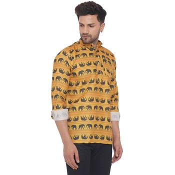 Yellow printed cotton men-kurtas 2