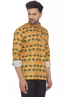 Yellow printed cotton men-kurtas