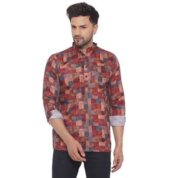 Pink printed cotton men-kurtas 1